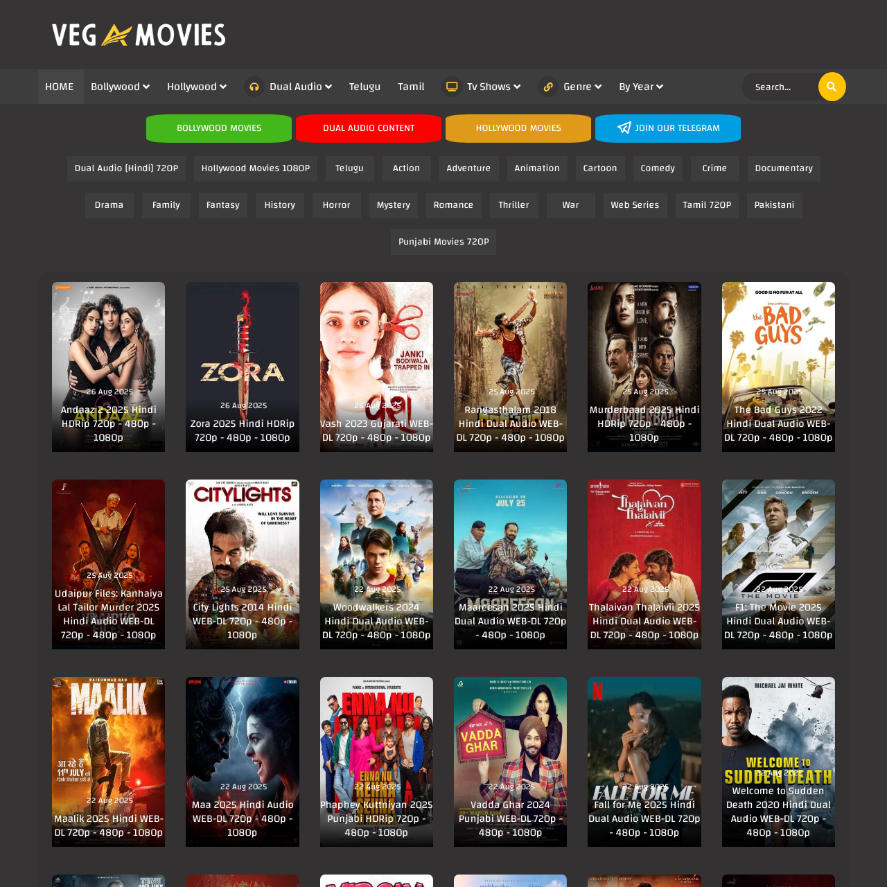 Vegamovies interface showing movie download options